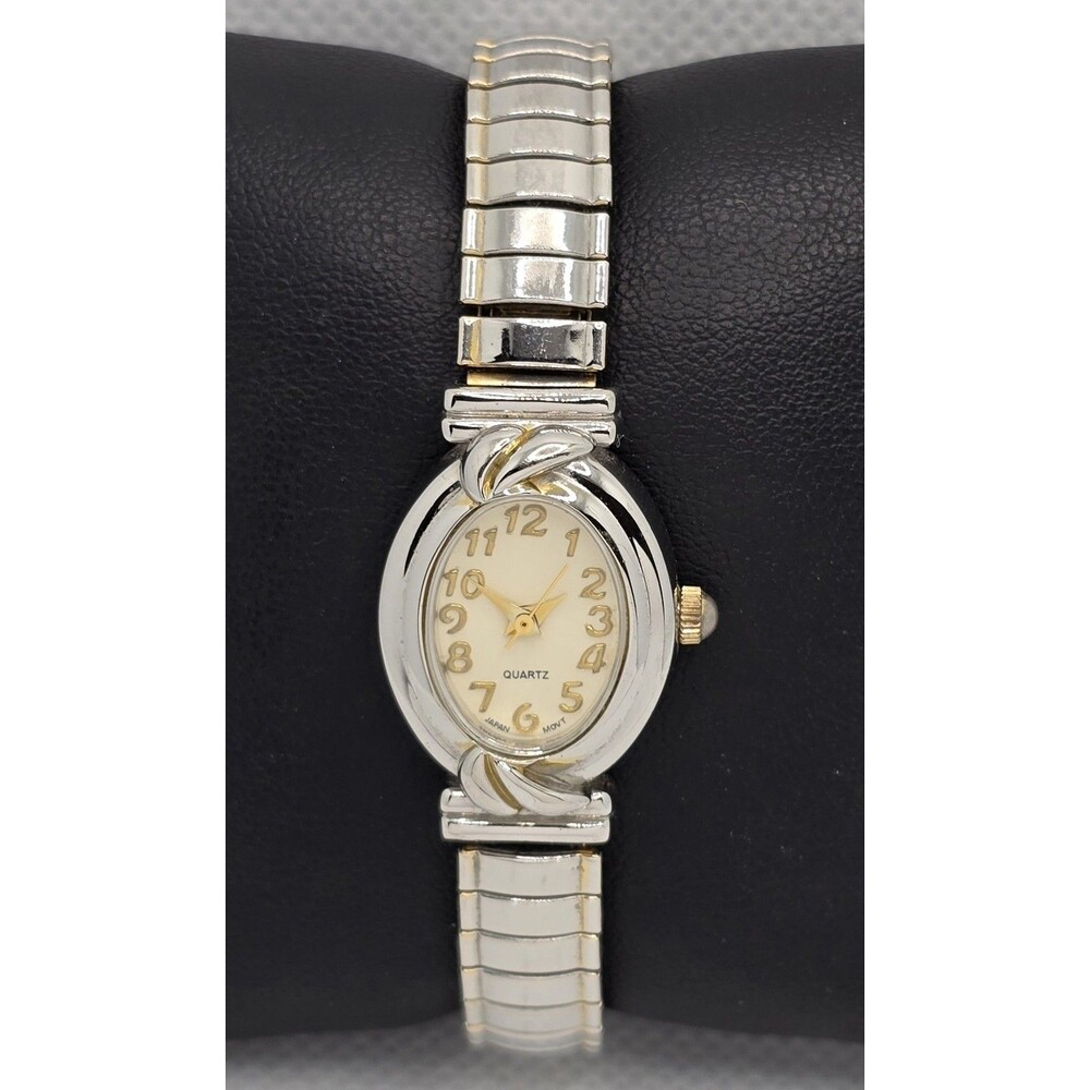 Women's Trendy Oval Petite Face Silver Gold Tone Case Expansion Band Watch 04 - Picture 5 of 8